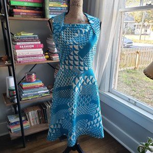 Vintage 1960s Leslie Fay Knits Blue White Knee Length Dress Sz Small